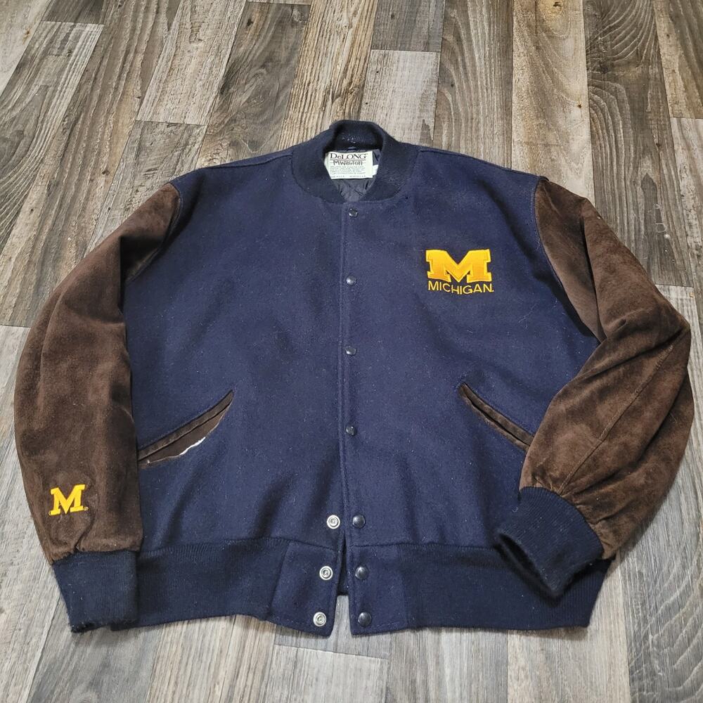 Vintage 90s Delong NCAA Michigan Wolverines Varsity Jacket Size XL -USA Made